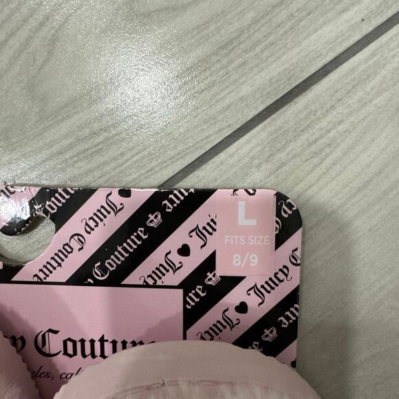 Juicy Couture Light Pink Blush Faux Fur Slippers large (7/8) brand new with bows - Picture 5 of 6